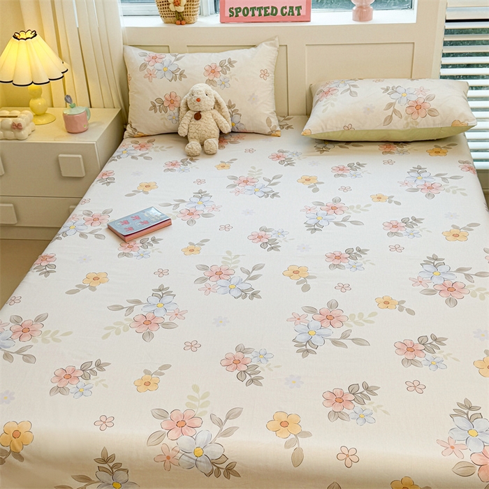 91家纺网 家纺一手货源 找家纺 雯豆2025春夏新款全棉床单三件套纯棉床罩小清新印花床单 全棉床单-雅韵