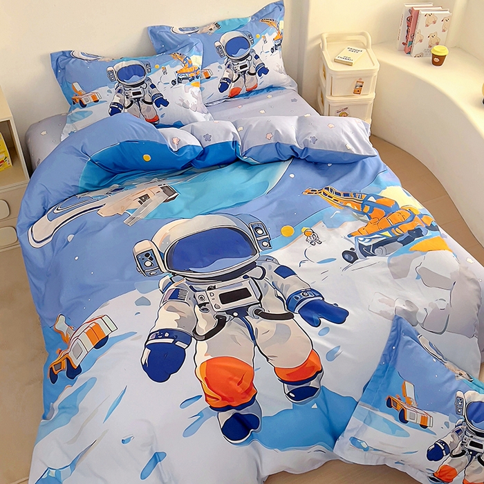 91家纺网 家纺一手货源 找家纺 浩诚 2025新款全棉大版卡通太空人宇航员小恐龙小汽车系列纯棉四件套-提供买家秀 星际工程
