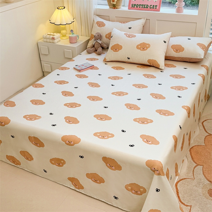 91家纺网 家纺一手货源 找家纺 雯豆2025春夏新款全棉床单三件套纯棉床罩小清新印花床单 全棉床单-汪星领袖