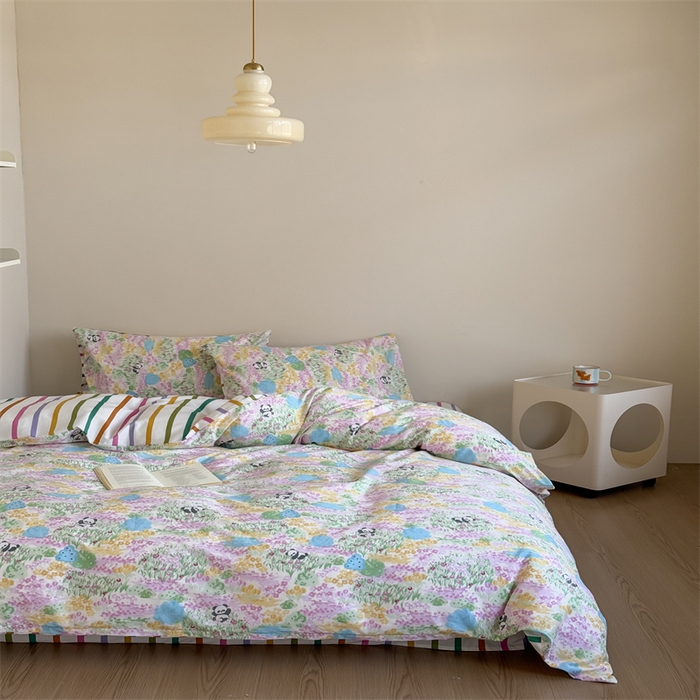 91家纺网 家纺一手货源 找家纺 窝米 2025新款全棉13370四件套 ins萌趣卡通风系列（花香熊猫、格汪梦） 花香熊猫