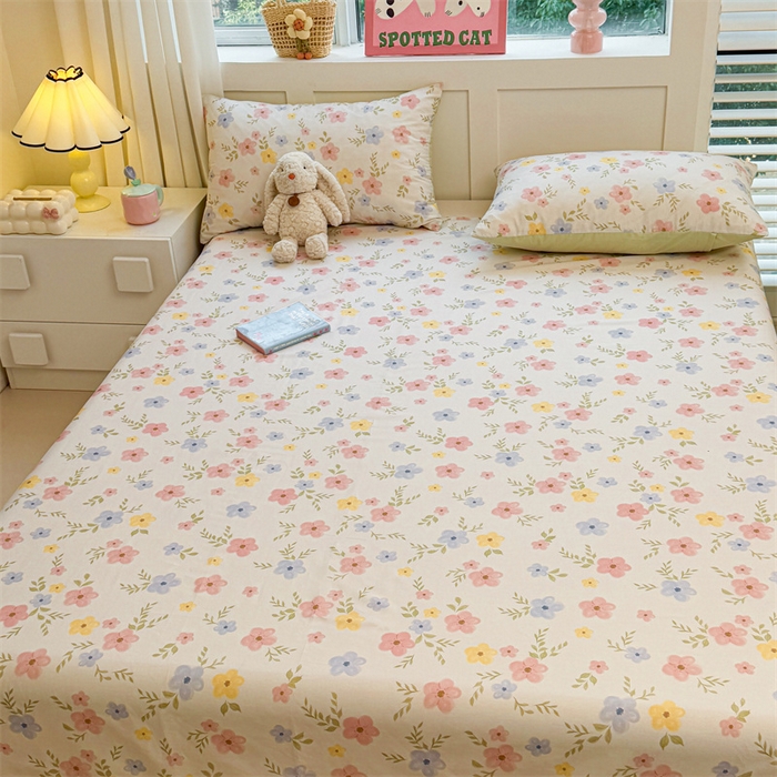 91家纺网 家纺一手货源 找家纺 雯豆2025春夏新款全棉床单三件套纯棉床罩小清新印花床单 全棉床单-芳华