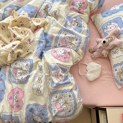 原素 2025软绵绵的双拼印花水洗棉四件套 萌狗格子铺