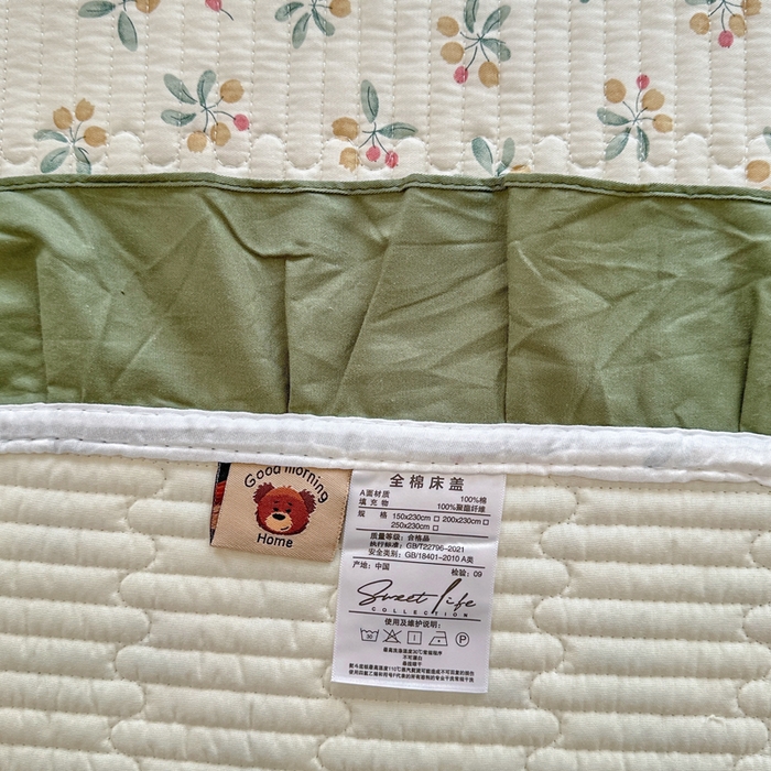 91家纺网 家纺一手货源 找家纺 岚吉 2025新款40支133*72全棉斜纹夹棉绗缝小花边床盖 意礼