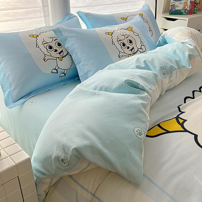 91家纺网 家纺一手货源 找家纺 浩诚 2025新款正版喜羊羊灰太狼全棉卡通大版印花四件套（全）-提供买家秀 羊先生