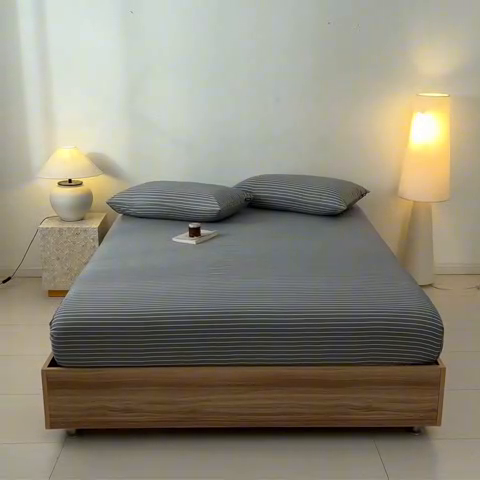 91家纺网 家纺一手货源 找家纺 涵宸家纺 2025新款全棉印花良品系列床笠 床笠-英伦-深灰