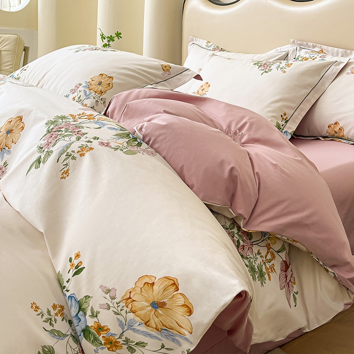 91家纺网 家纺一手货源 找家纺 帛美 2025新款13376全棉纯棉印花四件套-提供买家秀 春色间