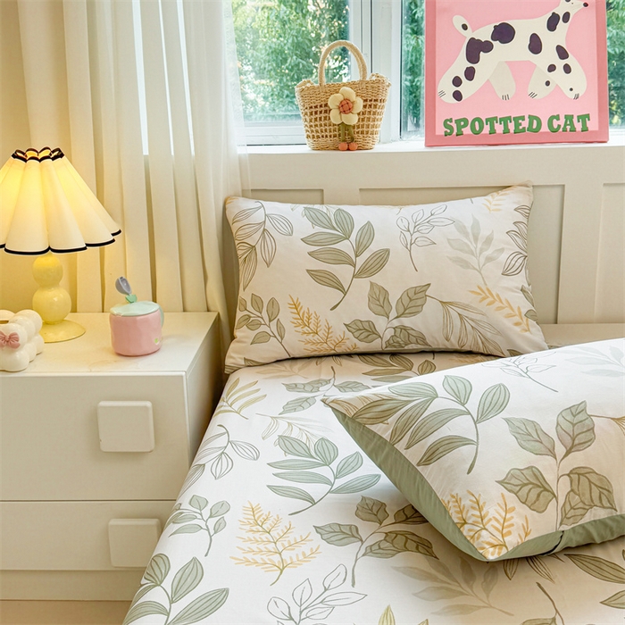 91家纺网 家纺一手货源 找家纺 雯豆2025春夏新款全棉床单三件套纯棉床罩小清新印花床单 全棉床单-彼岸之花