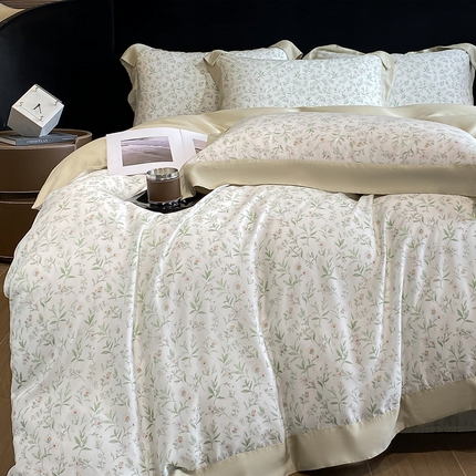 慕晨 2025新款莱赛尔数码印宽边工艺四件套 漫语佳人米