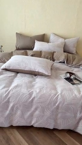 91家纺网 家纺一手货源 找家纺 琪格格2025款纯棉三层纱提花四件套（提供大量买家秀） 三层纱 叶舞