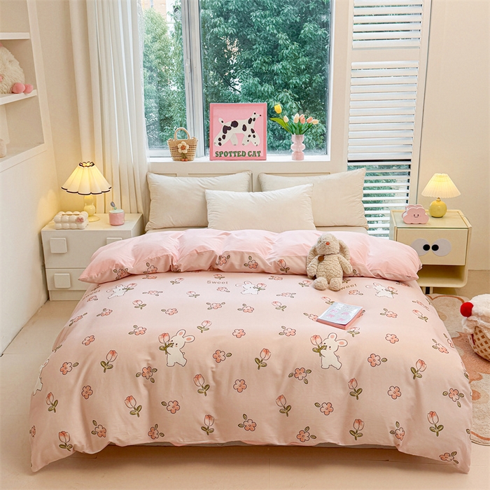 91家纺网 家纺一手货源 找家纺 雯豆2025春夏新款全棉纯棉被套三件套学生成人被罩 全棉被套-甜心派