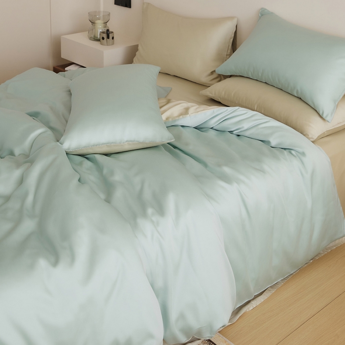 91家纺网 家纺一手货源 找家纺 EH家居 2025新款天丝纯色四件套系列 清凉蓝