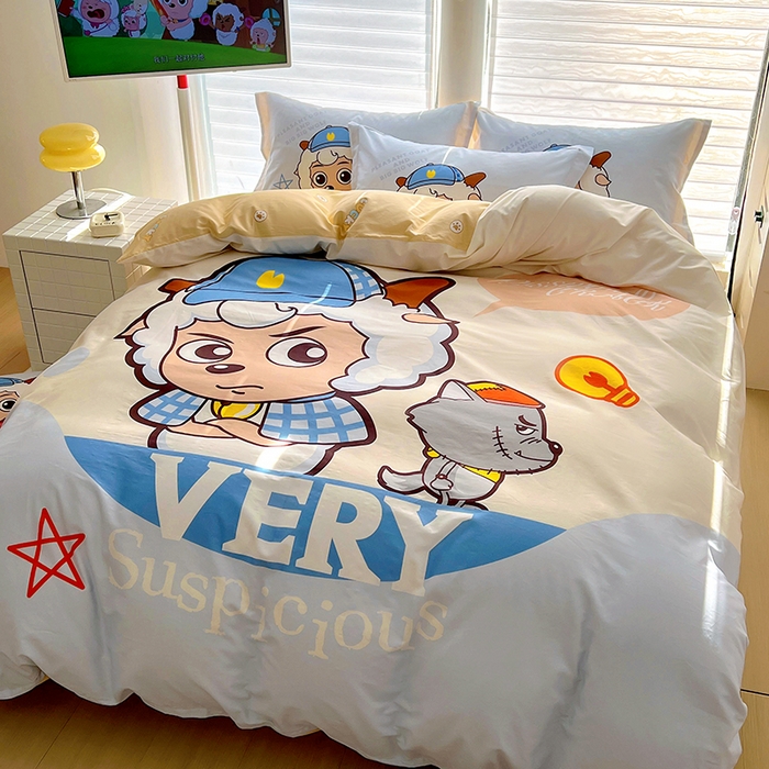 91家纺网 家纺一手货源 找家纺 浩诚 2025新款正版喜羊羊灰太狼全棉卡通大版印花四件套（全）-提供买家秀 羊羊乐