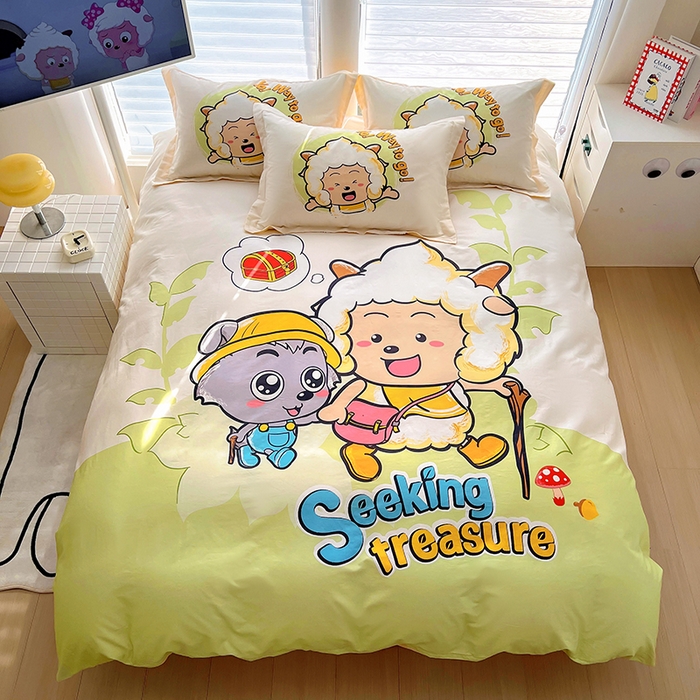 91家纺网 家纺一手货源 找家纺 浩诚 2025新款正版喜羊羊灰太狼全棉卡通大版印花四件套（全）-提供买家秀 去寻宝