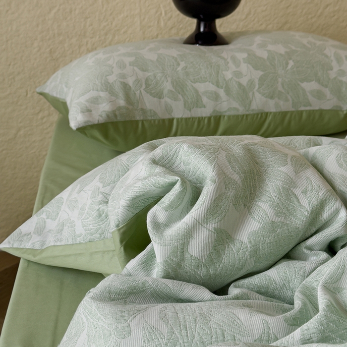 91家纺网 家纺一手货源 找家纺 琪格格2025款纯棉三层纱提花四件套（提供大量买家秀） 三层纱 唐顿庄园-绿