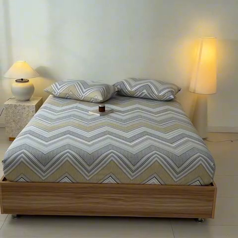 91家纺网 家纺一手货源 找家纺 涵宸家纺 2025新款全棉印花良品系列床笠 床笠-格韵