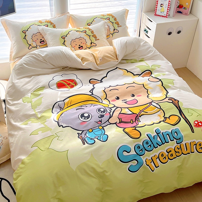 91家纺网 家纺一手货源 找家纺 浩诚 2025新款正版喜羊羊灰太狼全棉卡通大版印花四件套（全）-提供买家秀 去寻宝