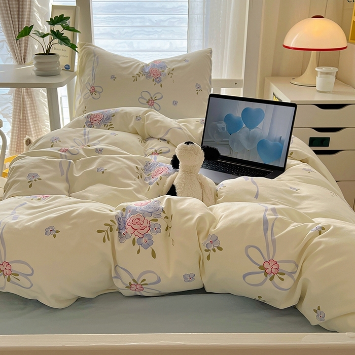 91家纺网 家纺一手货源 找家纺 阿曼达 2025新款印花水洗m学生床单人四件套 米娅