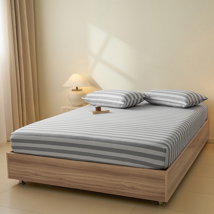 91家纺网 家纺一手货源 找家纺 涵宸家纺 2025新款全棉印花良品系列床笠 床笠-多哈-灰