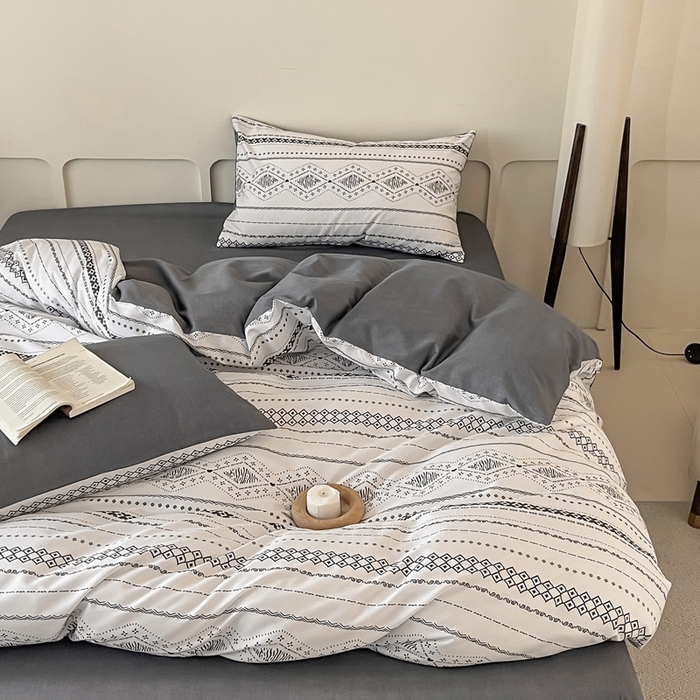 91家纺网 家纺一手货源 找家纺 涵宸家纺 2025新款全棉印花良品系列四件套 维诺-白