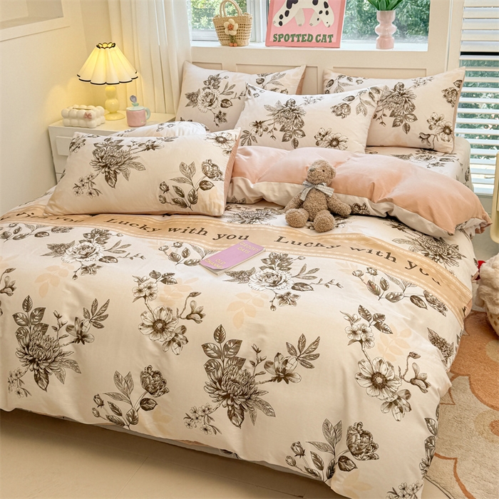 91家纺网 家纺一手货源 找家纺 雯豆2025春夏新款全棉纯棉被套三件套学生成人被罩 全棉被套-蔓秋