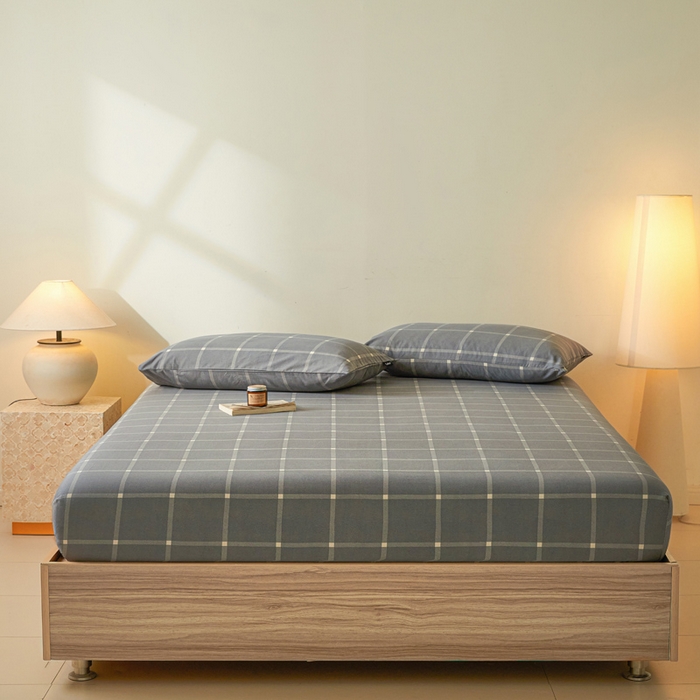 91家纺网 家纺一手货源 找家纺 涵宸家纺 2025新款全棉印花良品系列床笠 床笠-麦田-灰