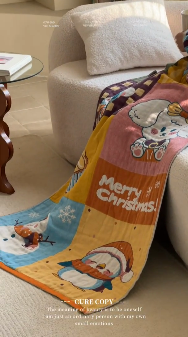 91家纺网 家纺一手货源 找家纺 雯雨家纺 2025新款亲肤可爱全棉A类纱布浴巾 圣诞