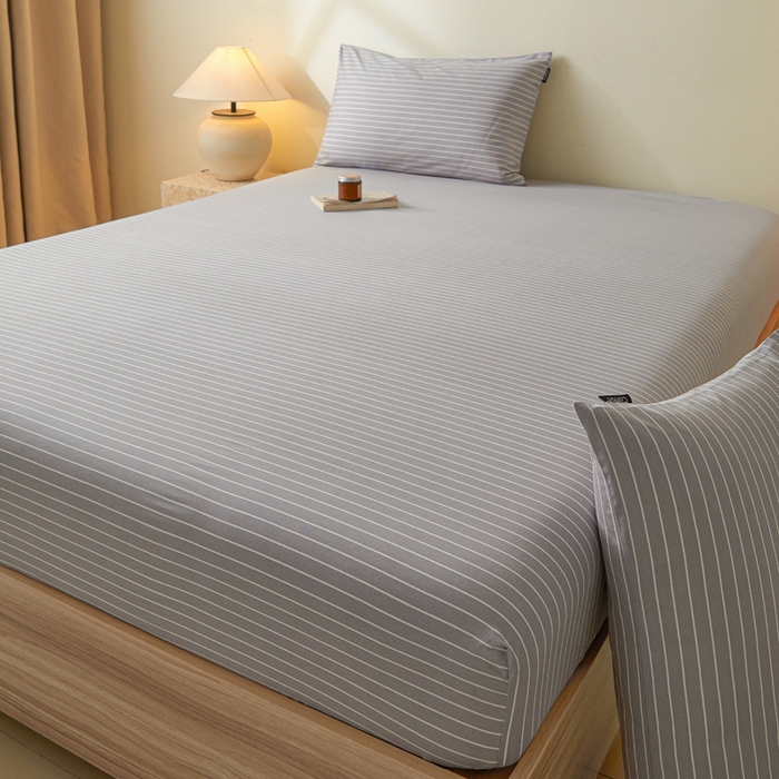 91家纺网 家纺一手货源 找家纺 涵宸家纺 2025新款全棉印花良品系列床笠 床笠-英伦-浅灰