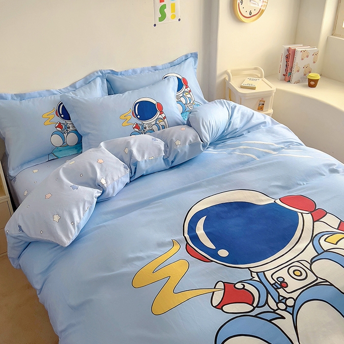 91家纺网 家纺一手货源 找家纺 浩诚 2025新款全棉大版卡通太空人宇航员小恐龙小汽车系列纯棉四件套-提供买家秀 奇妙之旅