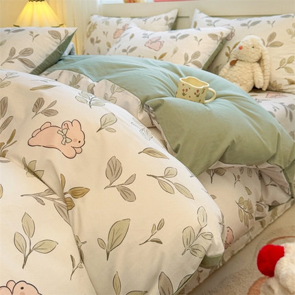 雯豆2025春夏新款全棉纯棉被套三件套学生成人被罩 全棉被套-丛林兔