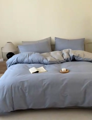 91家纺网 家纺一手货源 找家纺 涵宸家纺 2025新款全棉印花良品系列四件套 云纹-兰浅灰