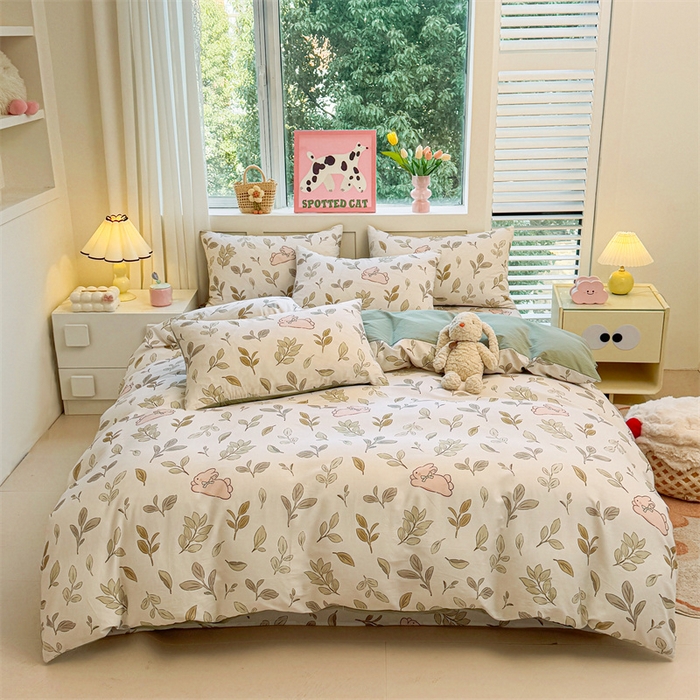 91家纺网 家纺一手货源 找家纺 雯豆2025春夏新款全棉纯棉被套三件套学生成人被罩 全棉被套-丛林兔