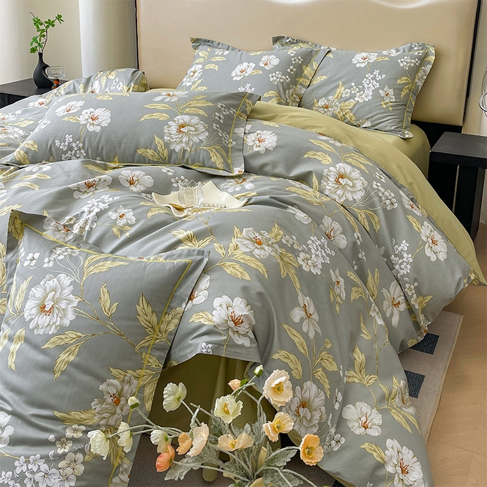 91家纺网 家纺一手货源 找家纺 帛美 2025新款13376全棉纯棉印花四件套-提供买家秀 黛叶