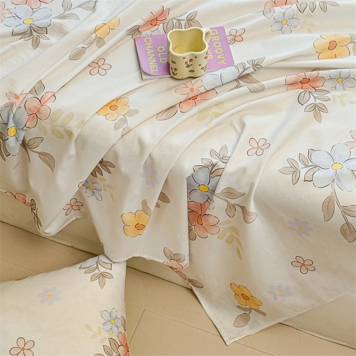 91家纺网 家纺一手货源 找家纺 雯豆2025春夏新款全棉床单三件套纯棉床罩小清新印花床单 全棉床单-雅韵