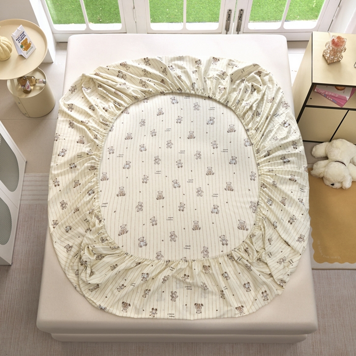 91家纺网 家纺一手货源 找家纺 木堇家居 2025新款春夏全棉小清新卡通床单床笠枕套单品系列-床笠系列 8  摩卡熊