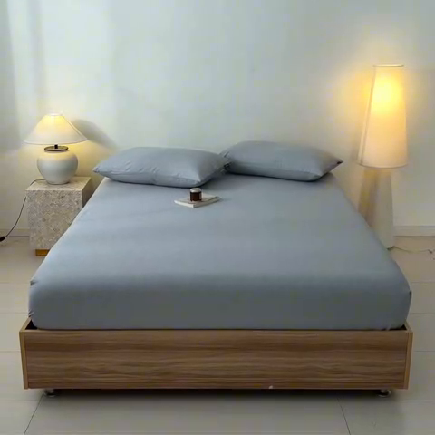 91家纺网 家纺一手货源 找家纺 涵宸家纺 2025新款全棉印花良品系列床笠 床笠-云纹-浅灰