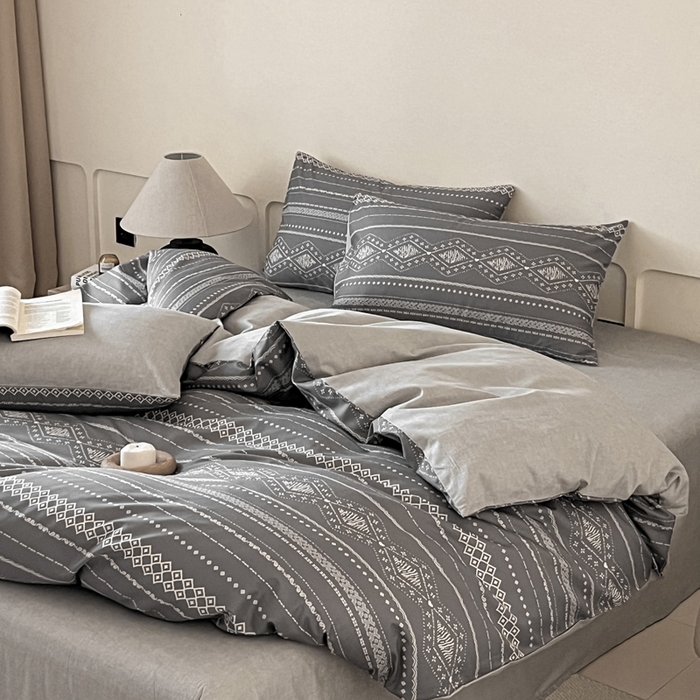 91家纺网 家纺一手货源 找家纺 涵宸家纺 2025新款全棉印花良品系列四件套 维诺-灰