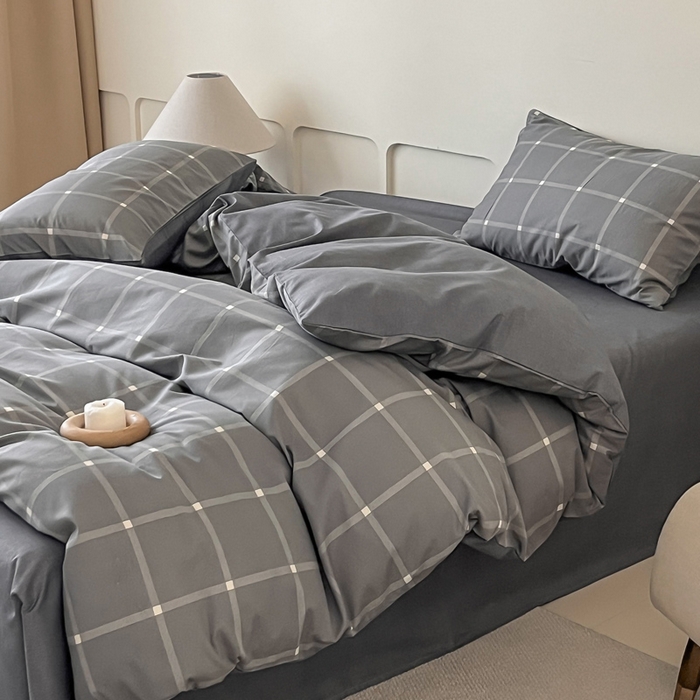 91家纺网 家纺一手货源 找家纺 涵宸家纺 2025新款全棉印花良品系列四件套 麦田-灰