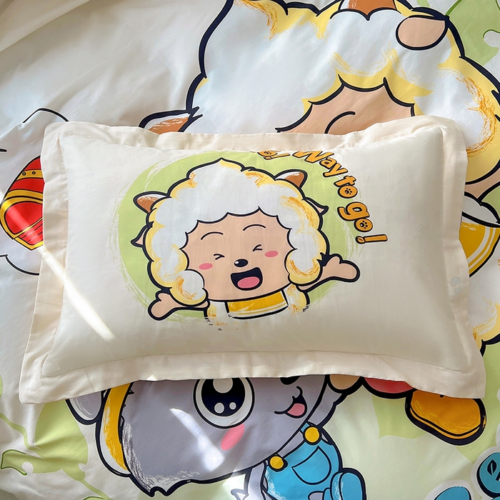 91家纺网 家纺一手货源 找家纺 浩诚 2025新款正版喜羊羊灰太狼全棉卡通大版印花四件套（全）-提供买家秀 去寻宝