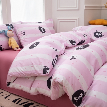 乐居坊 2025新款亲肤舒适A类水洗云朵棉四件套-场景二 小煤球-粉