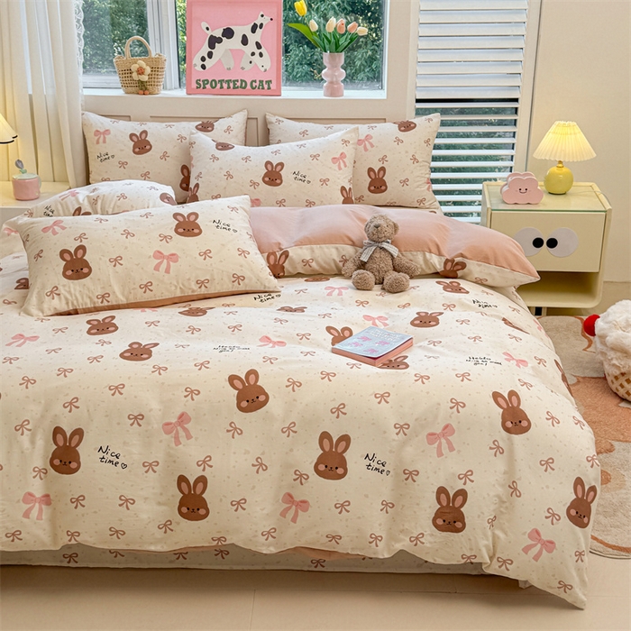 91家纺网 家纺一手货源 找家纺 雯豆2025春夏新款全棉纯棉被套三件套学生成人被罩 全棉被套-精灵兔