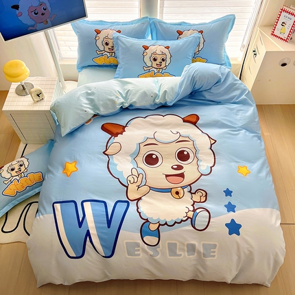 浩诚 2025新款正版喜羊羊灰太狼全棉卡通大版印花四件套（全）-提供买家秀 喜气羊羊