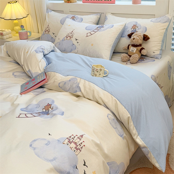 91家纺网 家纺一手货源 找家纺 雯豆2025春夏新款全棉纯棉被套三件套学生成人被罩 全棉被套-熊熊城堡