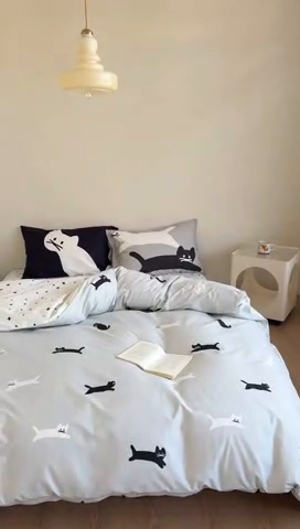 91家纺网 家纺一手货源 找家纺 窝米 2025新款全棉13370四件套 ins萌趣卡通风系列（花香熊猫、格汪梦） 猫影