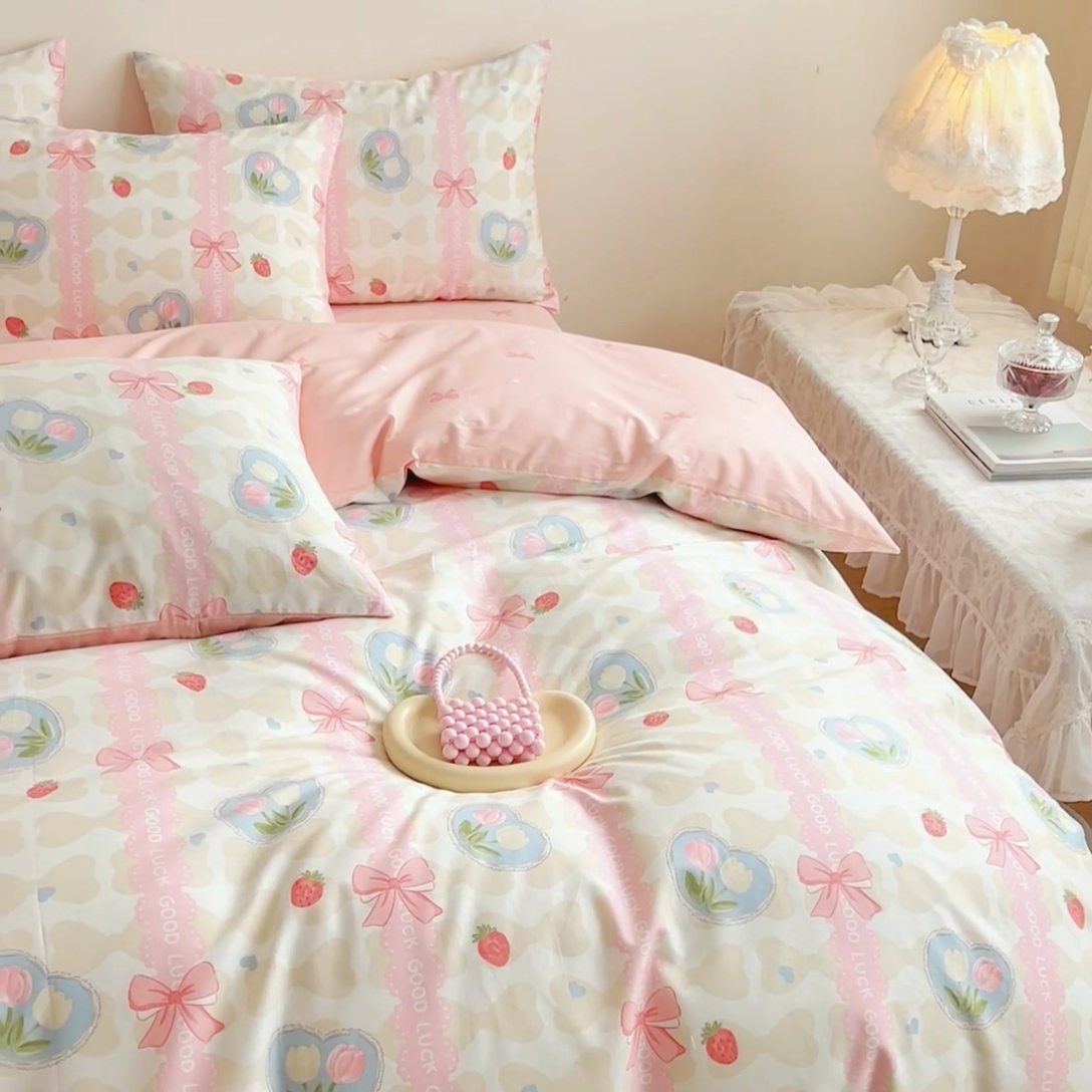 91家纺网 家纺一手货源 找家纺 DoDo 兜兜 【 可定制尺寸】2025新款全棉40支13372印花四件套 粉色佳人