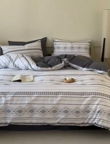 91家纺网 家纺一手货源 找家纺 涵宸家纺 2025新款全棉印花良品系列四件套 维诺-白