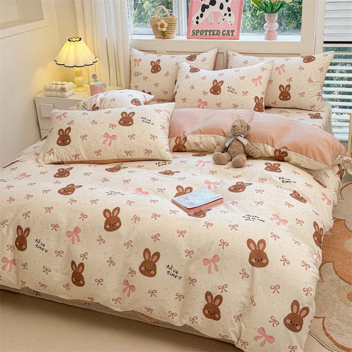 91家纺网 家纺一手货源 找家纺 雯豆2025春夏新款全棉纯棉被套三件套学生成人被罩 全棉被套-精灵兔