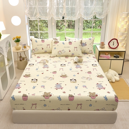 木堇家居 2025新款春夏全棉小清新卡通床单床笠枕套单品系列-床笠系列 2   滑板蝴蝶狗狗
