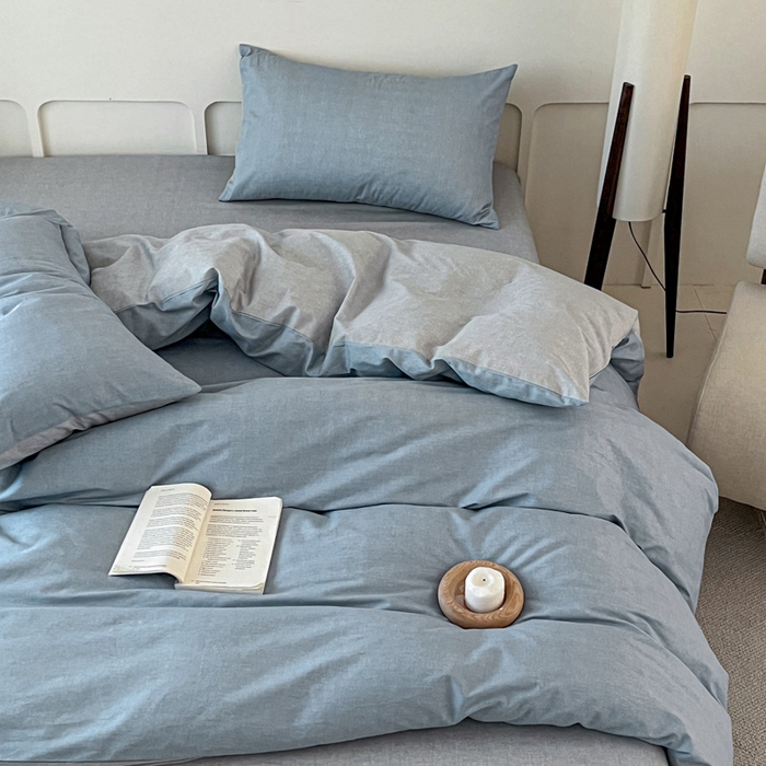 91家纺网 家纺一手货源 找家纺 涵宸家纺 2025新款全棉印花良品系列四件套 云纹-兰浅灰