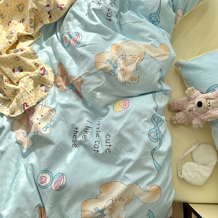 原素 2025软绵绵的双拼印花水洗棉四件套 爱笑的猫咪