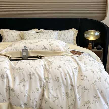 91家纺网 家纺一手货源 找家纺 2025新款大宽边高级简奢款凉感天丝莱赛尔数码印花丝滑丝绸四件套直播热款